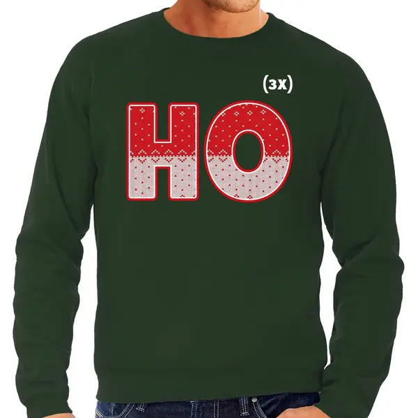 Bellatio Decorations Foute Kersttrui - Sweater - Ho Ho - Groen - Voor Heren - Kerstkleding / Kerst Outfit Xxl thumbnail