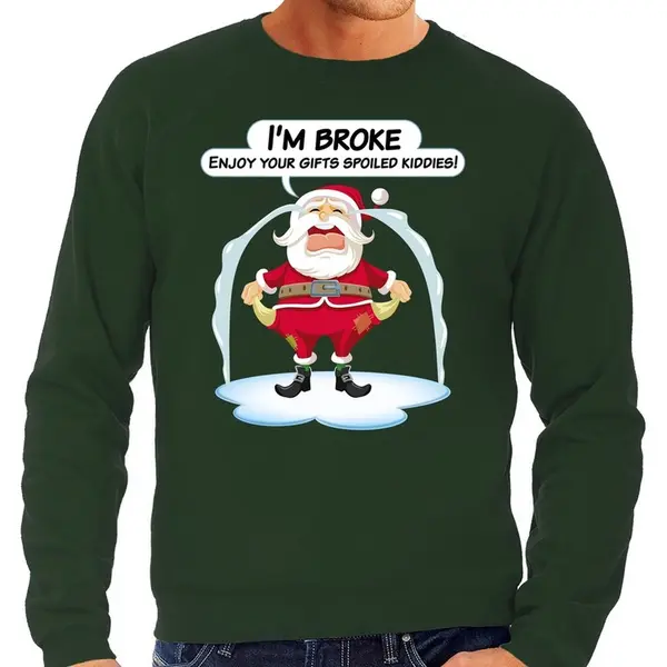 Bellatio Decorations Foute Kersttrui / Sweater - Im Broke Enjoy Your Fits Spoiled Kiddies - Kerst Is Duur - Groen - Heren - Kerstkleding / Kerst Outfit Xxl thumbnail
