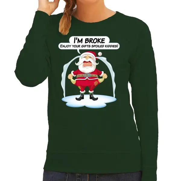 Bellatio Decorations Foute Kersttrui / Sweater - Im Broke Enjoy Your Fits Spoiled Kiddies - Kerst Is Duur - Groen - Dames - Kerstkleding / Kerst Outfit 2XL thumbnail
