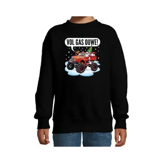 Bellatio Decorations Kersttrui / Sweater Voor Kinderen - Monstertruck - Vol Gas - Zwart - Kerstdiner 170/176