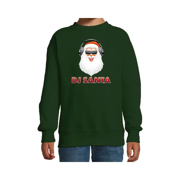 Bellatio Decorations Foute Kersttrui / Sweater - Dj Santa / Kerstman - Groen - Voor Kinderen - Stoere Kerstkleding / Christmas Outfit 98/104 thumbnail