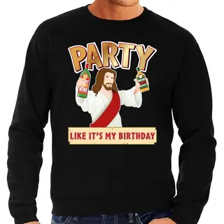 Bellatio Decorations Foute Kersttrui - Sweater - Party Jezus - Grote Maten - Zwart - Voor Heren - Kerstkleding - Kerstborrel Xxxl