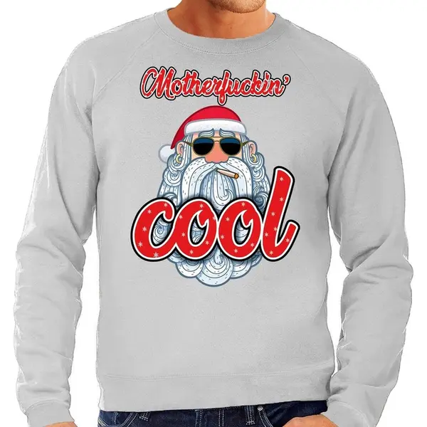 Bellatio Decorations Grote Maten Foute Kersttrui / Sweater - Stoere Kerstman - Motherfucking Cool - Grijs Voor Heren - Kerstkleding / Kerst Outfit Xxxl thumbnail