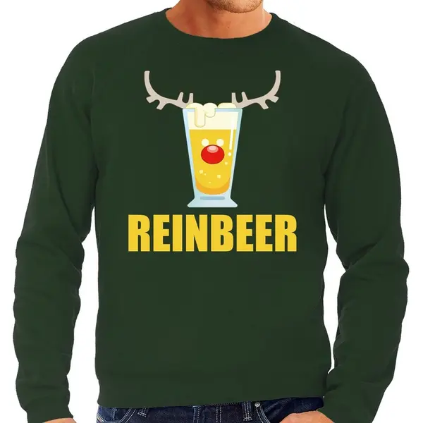 Bellatio Decorations Grote Maten Foute Kersttrui / Sweater Gewei Met Bierglas - Reinbeer - Groen Voor Heren - Kersttruien / Kerst Outfit Xxxl thumbnail