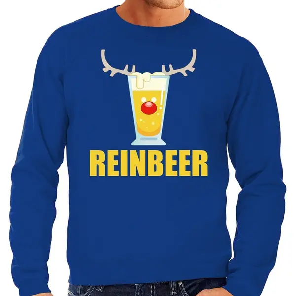 Bellatio Decorations Grote Maten Foute Kersttrui / Sweater Gewei Met Bierglas - Reinbeer - Blauw Voor Heren - Kersttruien / Kerst Outfit Xxxxl thumbnail