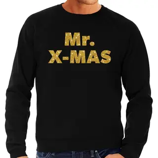 Bellatio Decorations Foute Kersttrui Sweater - Mr. X-mas - Gouden Glitter Letters - Zwart - Voor Heren - Kerstkleding M