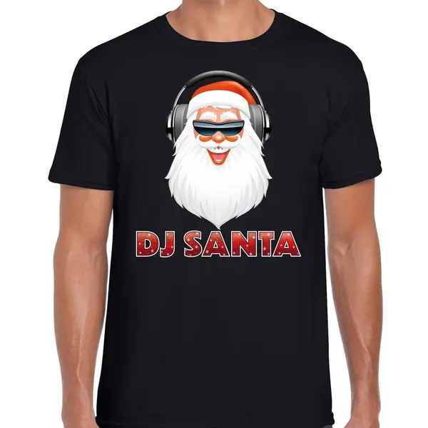 Bellatio Decorations Fout Kerst T-shirt - Dj Santa Claus - Met Koptelefoon - Zwart - Heren - Kerstkleding - Kersttruien S thumbnail