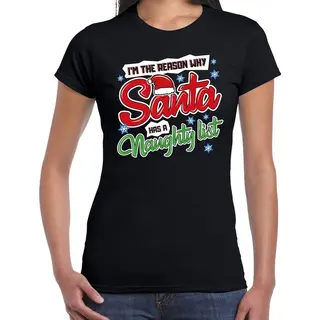 Bellatio Decorations Fout Kersttrui T-shirt - Why Santa Has A Naughty List - Zwart - Voor Dames - Kerstkleding Xs