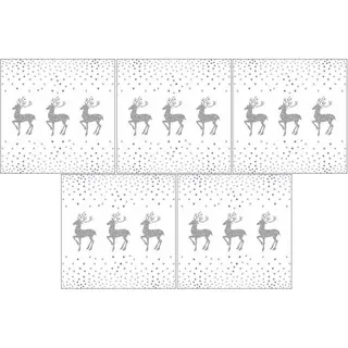 Ambiente Kerst Servetten - 100x - Rendier En Stippen - Wit / Zilver - 33 X 33 Cm - Papier - Kerstservetten/kerstdiner Servetten