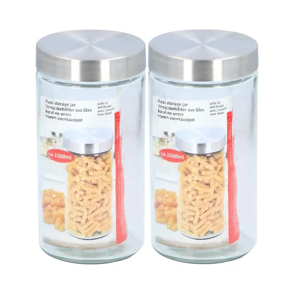 Glazen Luxe Voorraadpot/voorraadbus 1500 Ml - 2x - 1, 5 Liter - 22 Cm - Voorraadbussen/potten Met Luchtdichte Deksel thumbnail