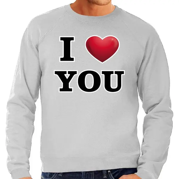 Bellatio Decorations I Love You Sweater Voor Heren - Grijs - Valentijn / Valentijnsdag - Trui S thumbnail