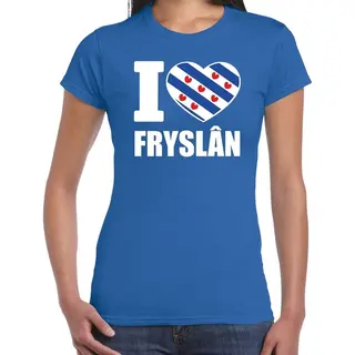 Bellatio Decorations I Love Fryslan T-shirt - Blauw - Voor Dames - Friesland Thema - Korte Mouwen - Kleding Provincie Vlag Print L