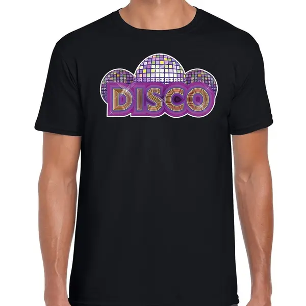 Bellatio Decorations Disco Feestkleding T-shirt - Zwart - Voor Heren - Seventies - Eighties Party - Verkleedkleding L thumbnail