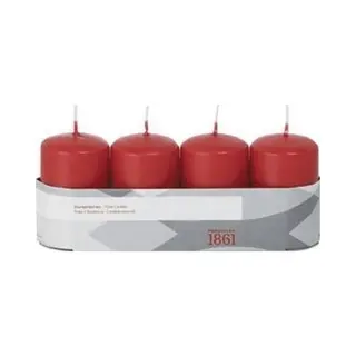 Trend Candles Cilinderkaarsen/stompkaarsen - Set 4x - Rood - 5 X 8 Cm - 18 Branduren