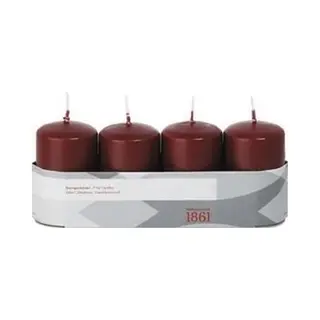 Trend Candles Cilinderkaarsen/stompkaarsen - Set 4x - Bordeauxrood - 5 X 8 Cm - 18 Branduren