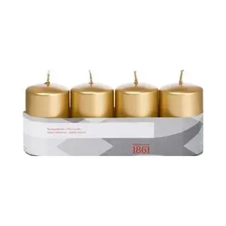Trend Candles Cilinderkaarsen/stompkaarsen - Set 4x - Goud - 5 X 8 Cm - 18 Branduren