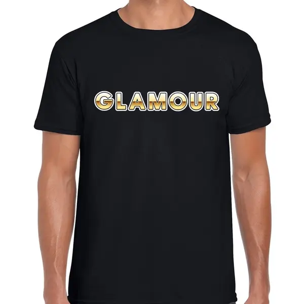 Bellatio Decorations Fout Glamour T-shirt Zwart Met Goud Voor Heren - Fun Tekst Shirt S thumbnail