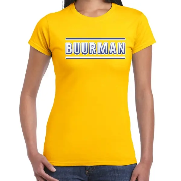 Bellatio Decorations Buurman Verkleed T-shirt - Geel - Voor Dames - Carnaval Kleding / Kostuum - Van Tv L thumbnail