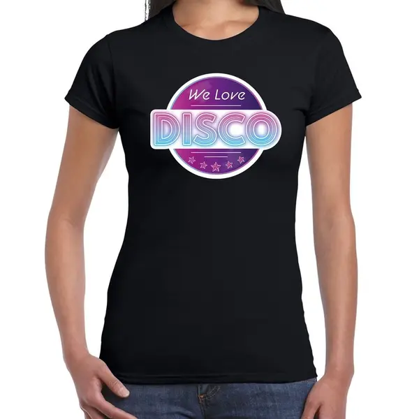 Bellatio Decorations We Love Disco Feest T-shirt Zwart Voor Dames - Zwarte 70s/80s/90s Disco/feest Shirts Xl thumbnail