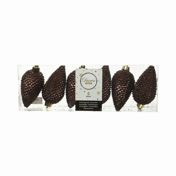 Decoris Kersthangers Dennenappels - 6x St - Donkerbruin - Glitter - 8 Cm - Kunststof - Kerstversiering thumbnail