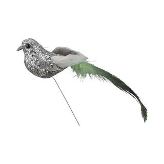 Othmar Decorations 6x Zilveren Decoratie Glitter Vogeltjes Op Draad 15 Cm - Vogels Op Stekers - Kerstversiering/woondecoratie