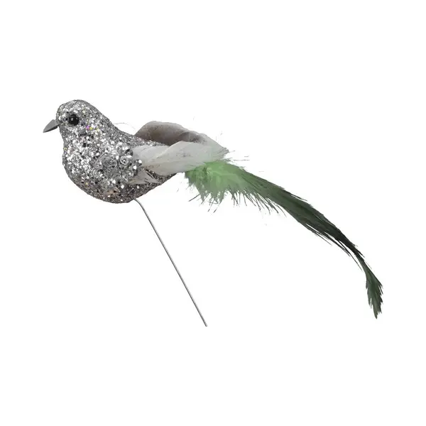 Othmar Decorations 6x Zilveren Decoratie Glitter Vogeltjes Op Draad 15 Cm - Vogels Op Stekers - Kerstversiering/woondecoratie thumbnail