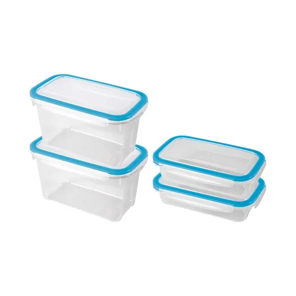 Hega hogar 4x Voorraad/vershoudbakjes 0, 5 En 1, 2 Liter Transparant/blauw Plastic/kunststof - Kiev - Luchtdicht/hermetisch Afgesloten Vershouddoos Bakje - thumbnail