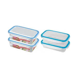Hega hogar 4x Voorraad/vershoudbakjes 0, 5 En 1, 5 Liter Transparant/blauw Plastic/kunststof - Kiev - Luchtdicht/hermetisch Afgesloten Vershouddoos Bakje -