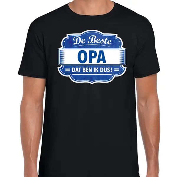 Bellatio Decorations Cadeau T-shirt Voor De Beste Opa Voor Heren - Zwart Met Blauw - Opa's - Kado Shirt / Kleding - Verjaardag / Collega L thumbnail