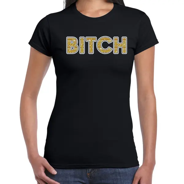 Bellatio Decorations Fout Bitch T-shirt Met Goudkleurige Print Zwart Voor Dames - Fun Tekst Shirts Xl thumbnail