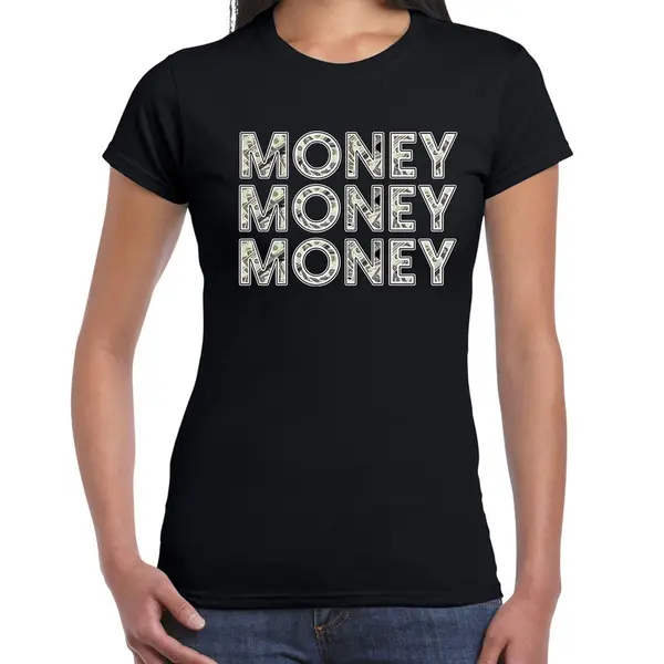 Bellatio Decorations Fun Money Money T-shirt Met Geld / Bankbiljet Print Zwart Voor Dames - Foute Tekst Shirts M thumbnail