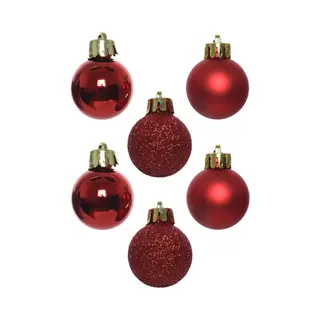 Decoris Kleine Kerstballen - 14x Stuks - Rood - 3 Cm - Kunststof - Onbreekbaar