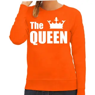 Bellatio Decorations The Queen Sweater / Trui Oranje Met Witte Letters En Kroon Voor Dames - Koningsdag - Fun Tekst Truien / Hollandse Sweaters Xxl