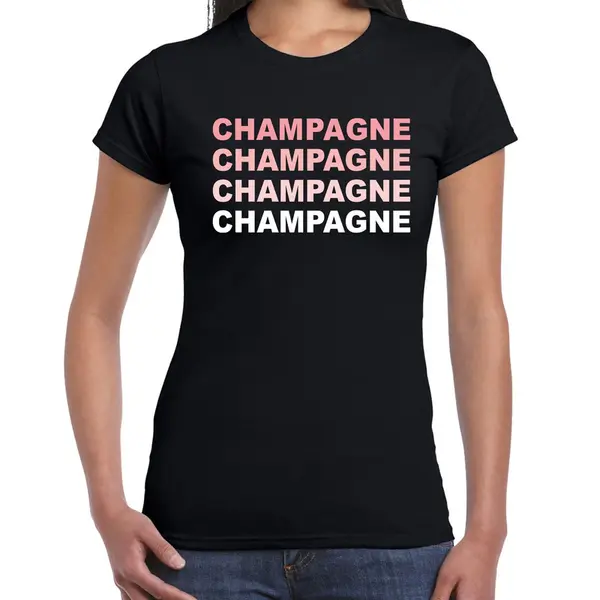 Bellatio Decorations Champagne Feest T-shirt Zwart Voor Dames - Drank / Alcohol - Kleding / Shirt L thumbnail