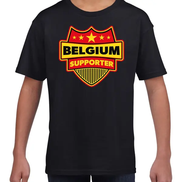 Bellatio Decorations Belgium Supporter Schild T-shirt Zwart Voor Kinderen - Belgie Landen Shirt / Kleding - Ek / Wk / Olympische Spelen Outfit 146/152 thumbnail