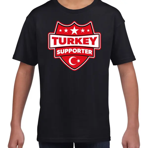 Bellatio Decorations Turkey Supporter Schild T-shirt Zwart Voor Kinderen - Turkije Landen Shirt / Kleding - Ek / Wk / Olympische Spelen Outfit 134/140 thumbnail