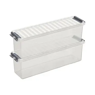 2x Sunware Q-line Opberg Box/opbergdoos - 1.3 Liter - 27 X 8 X 9 Cm - Kunststof - Opslagbox - Transparant/zilver