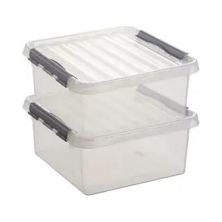 Sunware Q-Line Opbergboxen - 18 Liter - Kunststof - Transparant/Zilver - 2 Boxen