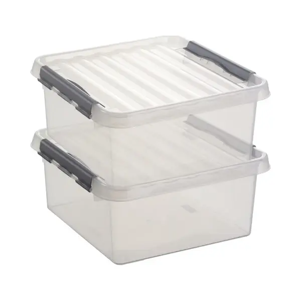 Sunware Q-Line Opbergboxen - 18 Liter - Kunststof - Transparant/Zilver - 2 Boxen thumbnail