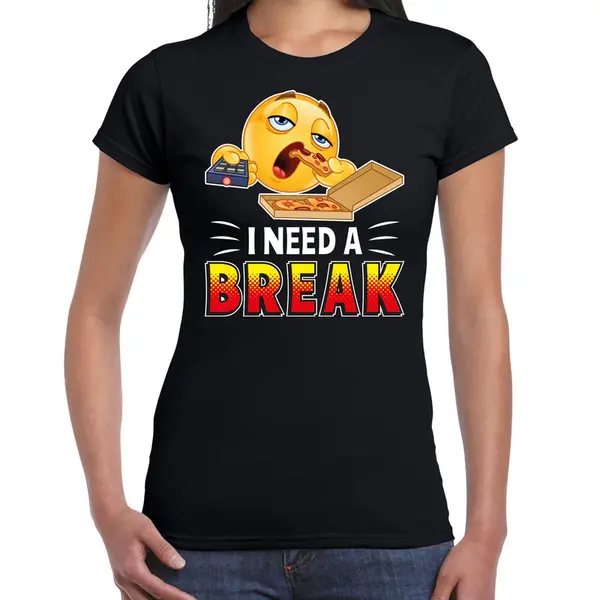 Bellatio Decorations Funny Emoticon T-shirt I Need A Break Zwart Voor Dames - Fun / Cadeau Shirt L thumbnail