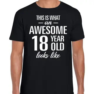 Bellatio Decorations Awesome 18 Year - Geweldige 18 Jaar - T-shirt - Zwart - Heren - Verjaardag Cadeau Xl