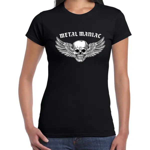 Bellatio Decorations Metal Maniac T-shirt Zwart Voor Dames - Rocker / Punker / Fashion Shirt - Outfit Xs thumbnail
