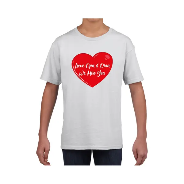 Bellatio Decorations Lieve Opa En Oma We Miss You T-shirt Wit Met Rood Hartje Voor Kinderen - Jongens En Meisjes - T-shirt / Shirtje 158/164 thumbnail