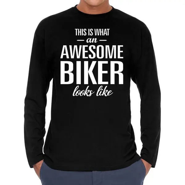 Bellatio Decorations Awesome Biker - Geweldige Motorrijder / Motorliefhebber Cadeau Shirt Long Sleeve Zwart Heren Vaderdag / Verjaardag Cadeau M thumbnail