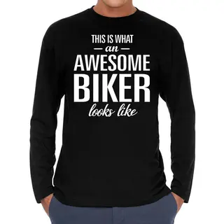 Bellatio Decorations Awesome Biker - Geweldige Motorrijder / Motorliefhebber Cadeau Shirt Long Sleeve Zwart Heren Vaderdag / Verjaardag Cadeau Xl