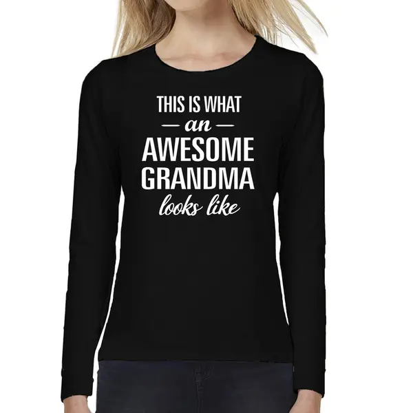 Bellatio Decorations Awesome Grandma - Geweldige Oma / Grootmoeder Cadeau Shirt Long Sleeve Zwart Dames - Kado Shirts / Moederdag Cadeau Xxl thumbnail