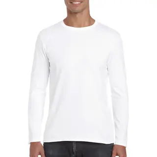 Gildan Basics T-shirt Met Lange Mouwen - Wit - Herenkleding - Katoen/polyester - Dubbel Gestikt Xl