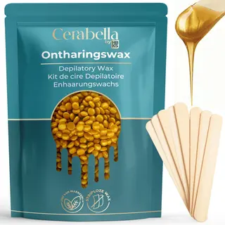 Cerabella Hard Wax Beans 900g - Allergeenvrij - Wax Bonen - Wax Pearls - Wax Parels - Hot Wax - Ontharings Set - Volledige Lichaamswax - Incl. 20 Spatels -