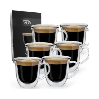 Vdn Doppelwandige Espresso Gläser Mit Ohr Aus Borosilikat - Heiß- Und Kaltgetränkebecher - 70 Ml - 6er Set