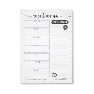 Hee Goodies Maaltijdplanner A5 Afscheurbaar Zwart Wit Menuplanner Scheurblok Boodschappenlijst Weekmenu Planner